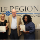 Scholarship recipients Kayla Cleveland (left)and Ebony Clark (right) receive their Scholarship certificates from John Heydel, Founder of the M. John and Drenda Heydel Respiratory Therapy Scholarship.